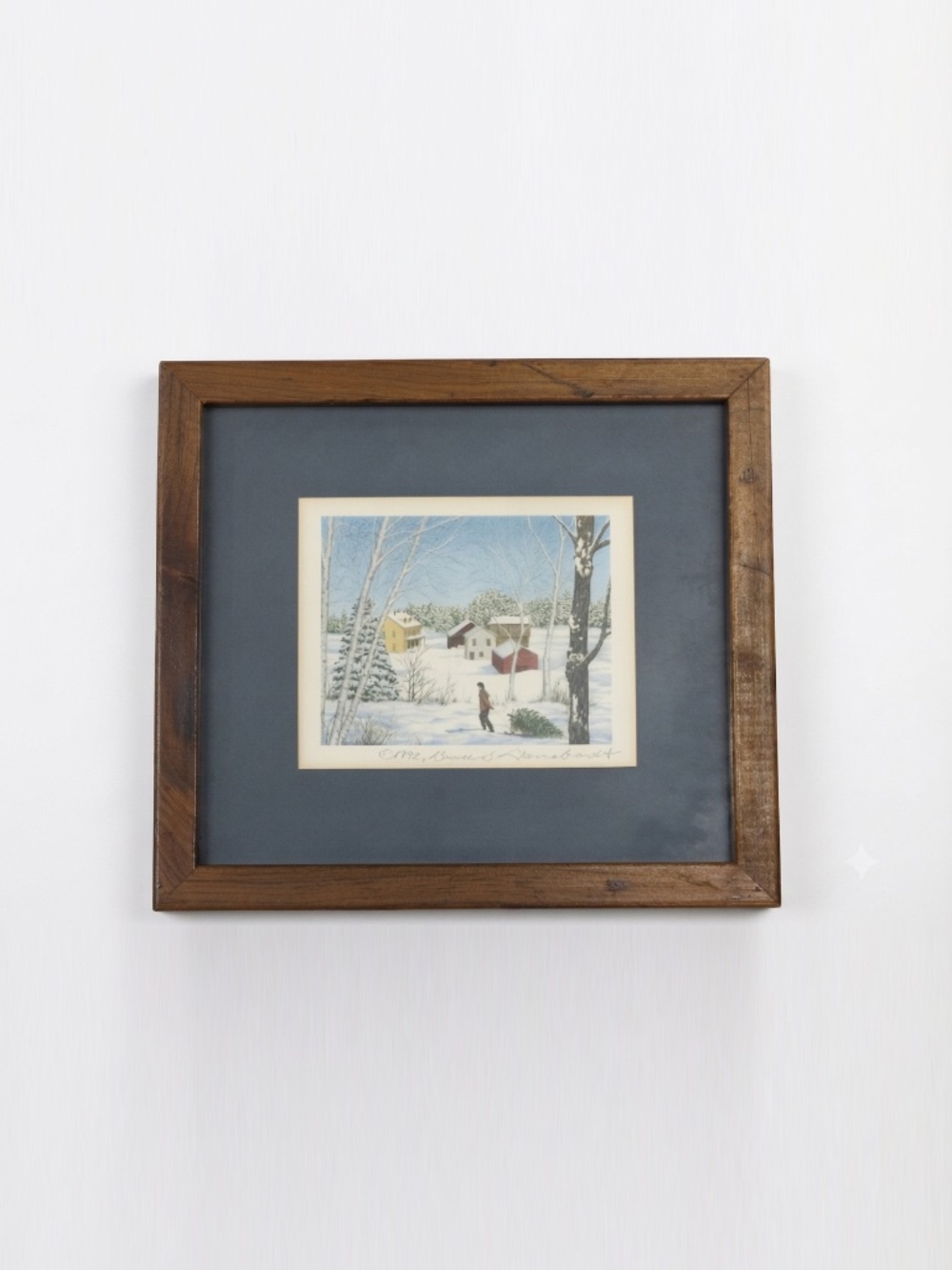 Framed Winter Scene Print — Bruce S. Garrabrandt 1992 Signed
